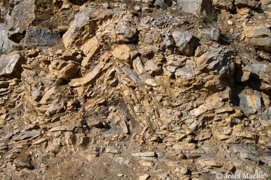 Lom Kosov - v období variské orogeneze (karbon) v byly vrstvy vápenců zvrásněny - kopaninské souvrství