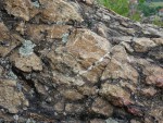 Hudlická Skála - tektonicky porušený skalní masiv - druhotné vyhojení tektonických poruch hydrotermálním křemenem