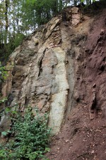 Malé Svatoňovice - bunkr - na rozhraní permských a křídových sedimentů se nachází bělavá vrstva slepenců z období saxon (svrchní perm) - fosilní zvětralinový horizont