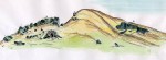 Komorní hůrka u Chebu - kresba vulkánu z 19. st., je patrný odtěžený vrchol (použit na stavbu chebského hradu) a východní část s pyroklastiky ještě nebyla odtěžena