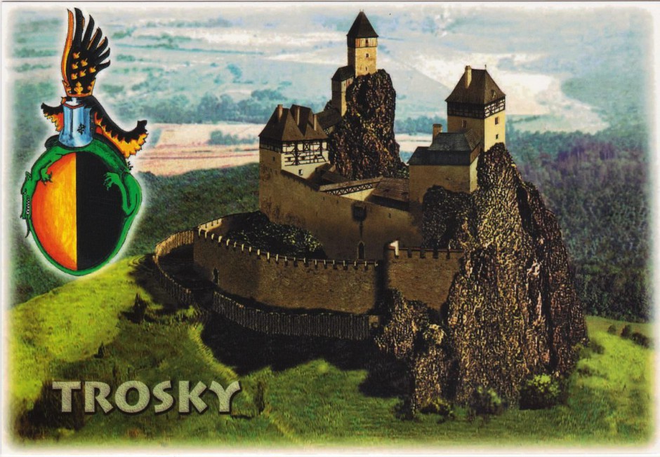 Trosky - v době své největší slávy za Vartemberků ve 14. století - pohlednice