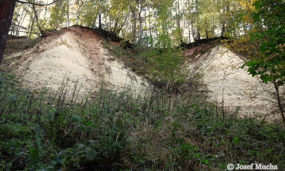 PP Kateřina - Břasy - pohled na odkryv ze dna - široké kužely vzniklé erozí