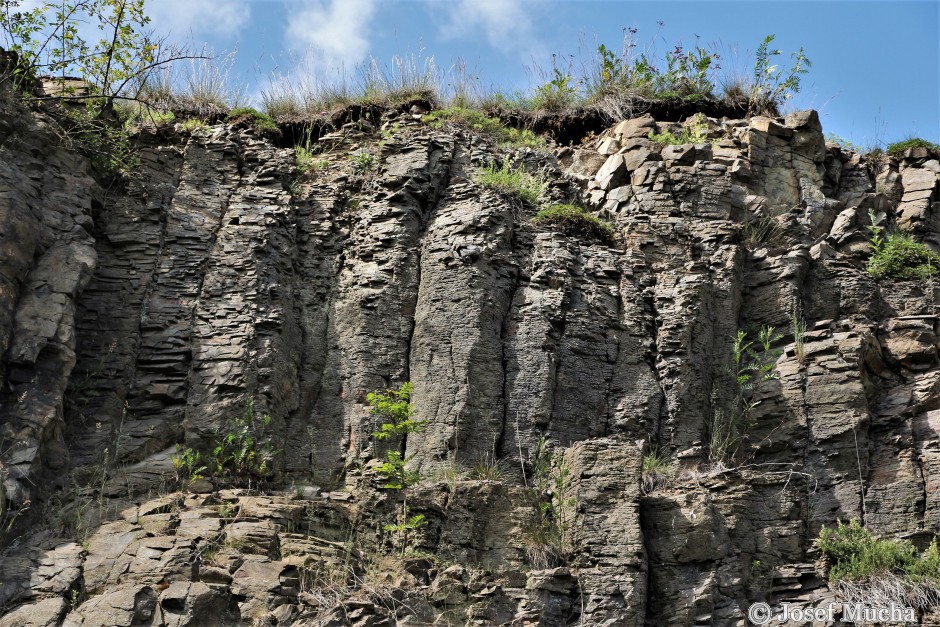 Těšetice - lom - sloupcová odlučnost s příčným rozpukáním - detail