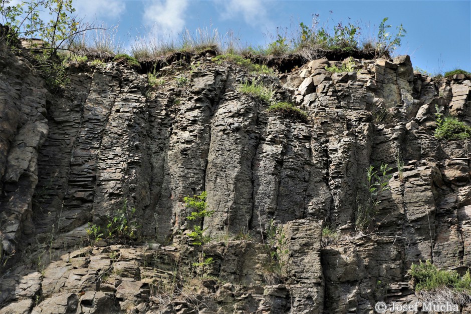 Těšetice - lom - sloupcová odlučnost s příčným rozpukáním - detail