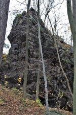 Polštářové lávy a hrad Homberk u obce Vísky - silicitová (buližníková) skála na které stával již zcela rozpadlý hrad Homberk