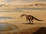 Lom U Devíti Křížů (Krákorka) - rekonstruce dinosaura, který zanechal stopu v pískovci - autor - malíř Petr Modlitba
