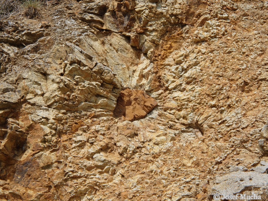 Kamenná slunce u Hnojnic - jemné vulkanické tufy a xenolity ze slínovců