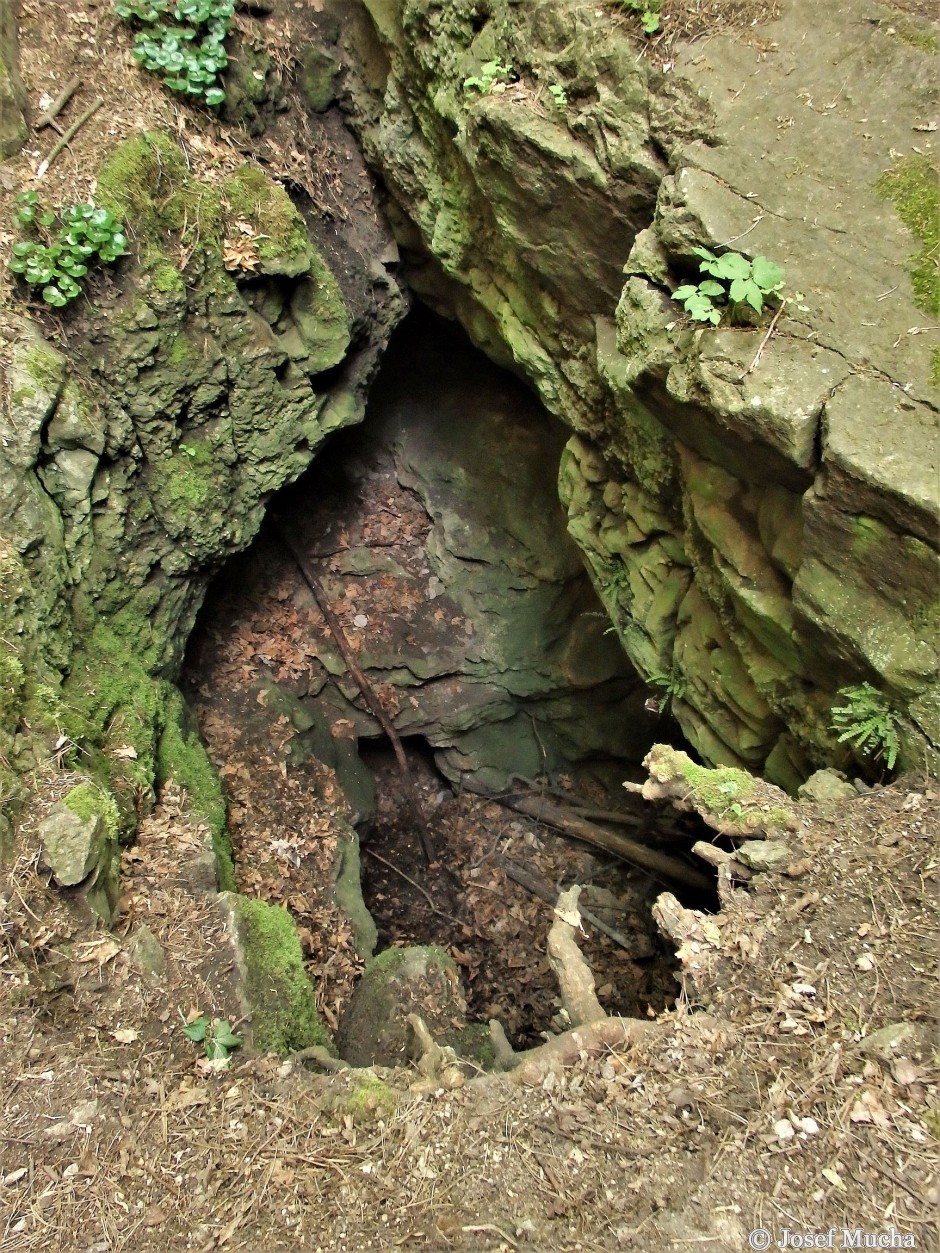 Aksamitova brána - Pohled do propasťovité jeskyně Ve Vratech dlouhé 16 m. 