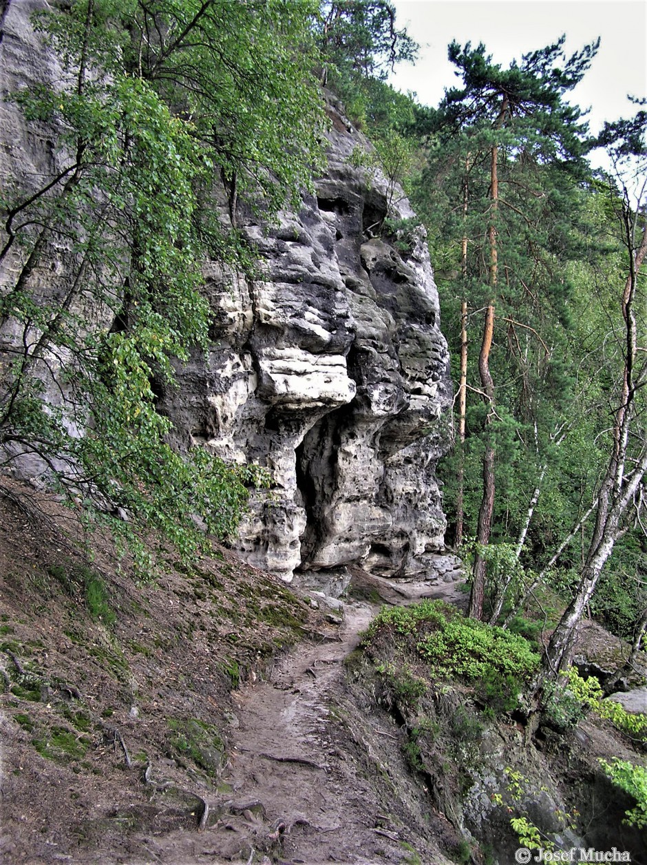 Malá Pravčická brána - skalní útvary v okolí brány, je na nich vidět proces selektivního zvětrávání různě pevných vrstev pískovců, vznik rozsedlin a tunelů