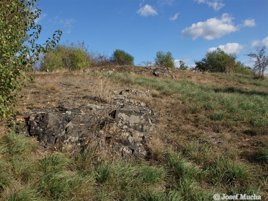 Kopeč u Odolene Vody - skalky metabazaltu (albitizovaný spilit) - vyvřelé horniny neoproterozoika (starohory - stáří hornin vívce než 600 mil.let)