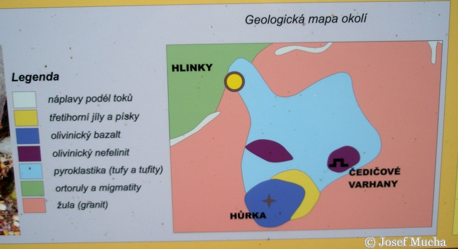 Čedičové varhany u Hlinek - zjednodušená geologická mapa okolí